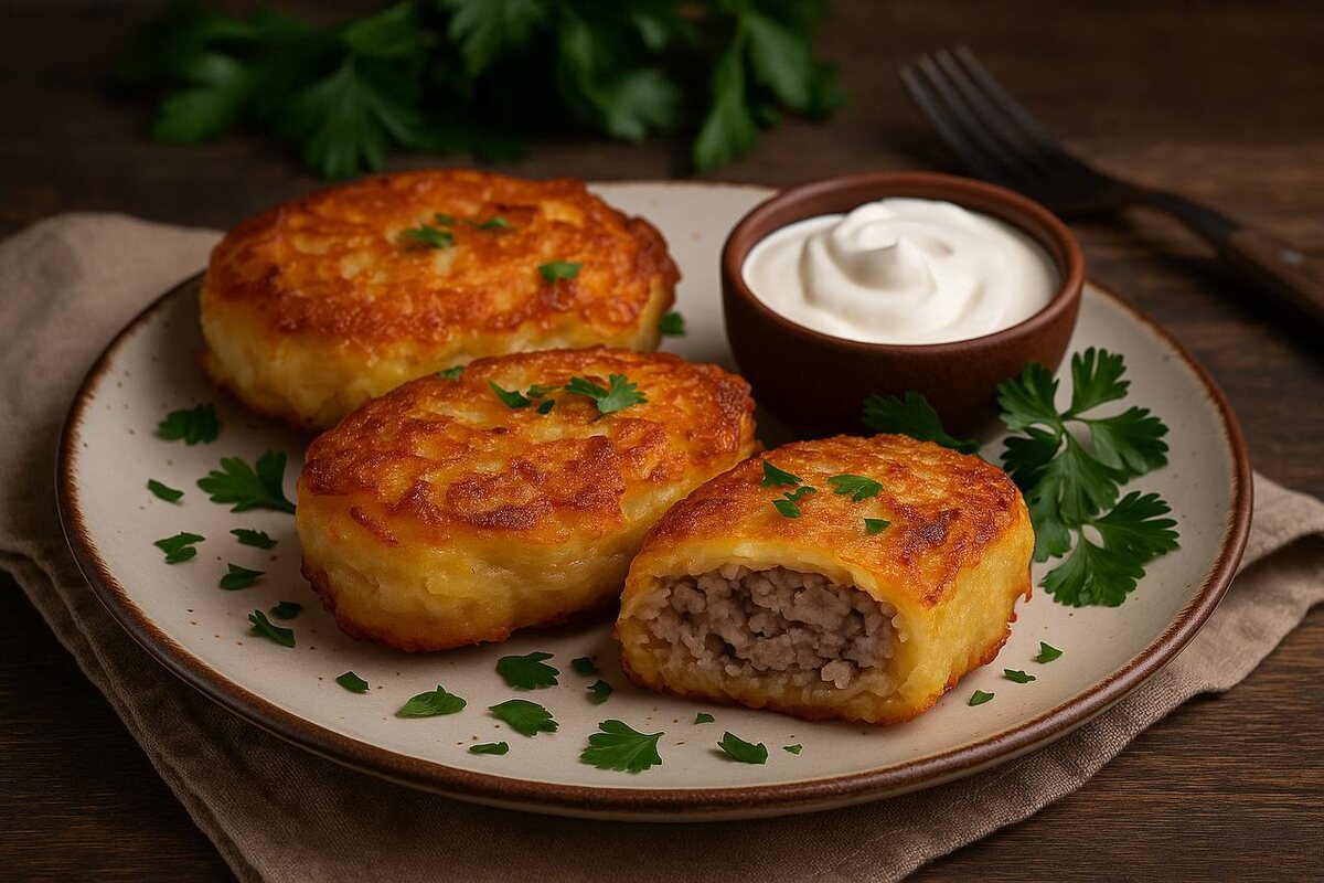 Праздник вкусов: драники с мясом и домашним соусом